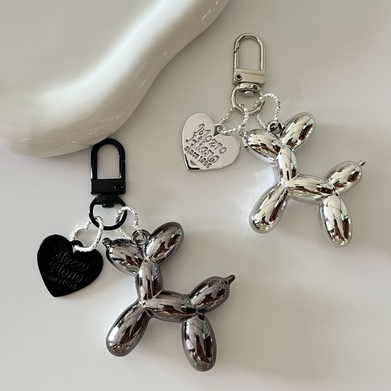 

2-pack Silver Balloon Dog Keychain Set - Alloy Key Ring With Heart-shaped Pendant Turnbuckle, Decorative Animal Keyring For Bags, Novelty Keychain For Women, Ideal For Birthday & Festival Gifts