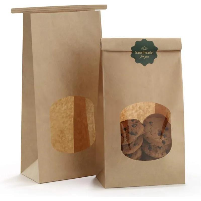 

10-pack Kraft Paper Bakery Bags With Window, 12x6.5x24.6cm, Tin Tie Tab, Packaging For , Snacks & Coffee Beans - Brown