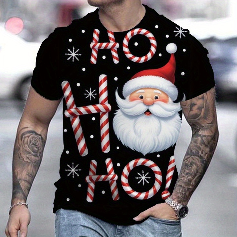 

Festive Christmas -shirt: Adult Men's Casual Crew Neck Short Sleeve Top With Christmas Candy Canes And Snowflakes Design