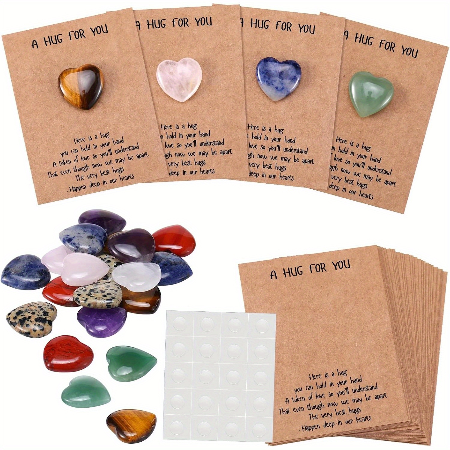 

8 Sets Natural Stones Pocket Hug Token Bulk Hug Cards Stones Greeting Cards Keepsake Exchange Card Gift For Colleagues Family Distance Social Present