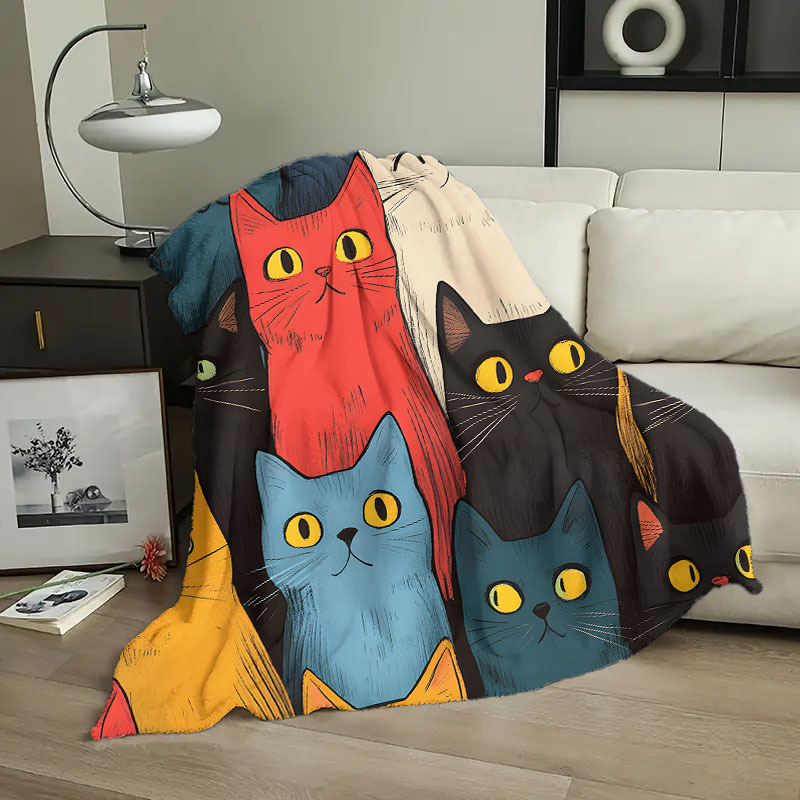 1pc cute cat print blanket flannel blanket soft warm throw blanket nap blanket for couch sofa office bed camping travel multi purpose gift blanket for   details 2