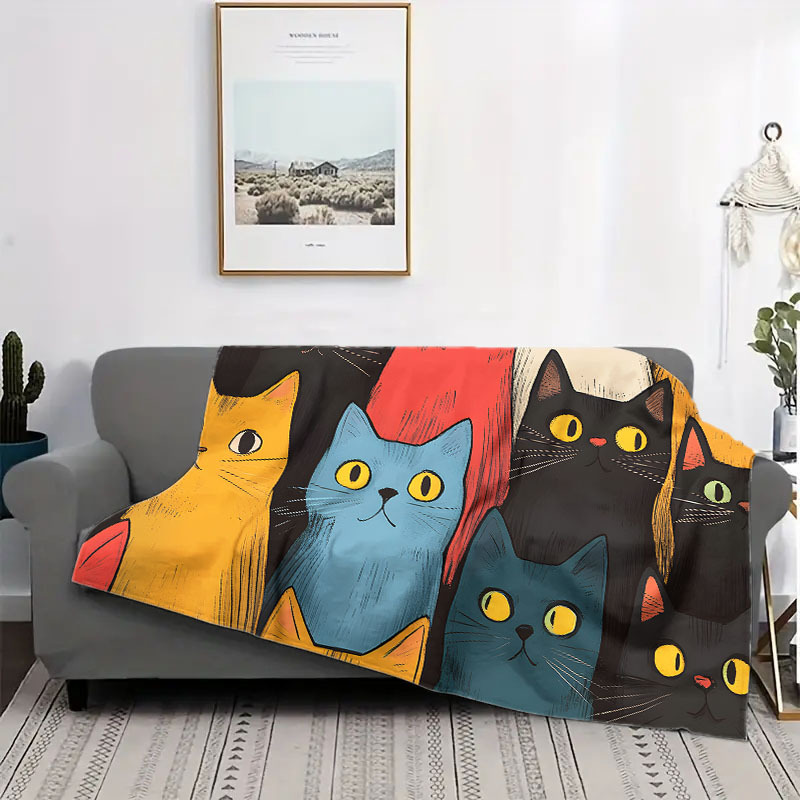 1pc cute cat print blanket flannel blanket soft warm throw blanket nap blanket for couch sofa office bed camping travel multi purpose gift blanket for   details 3