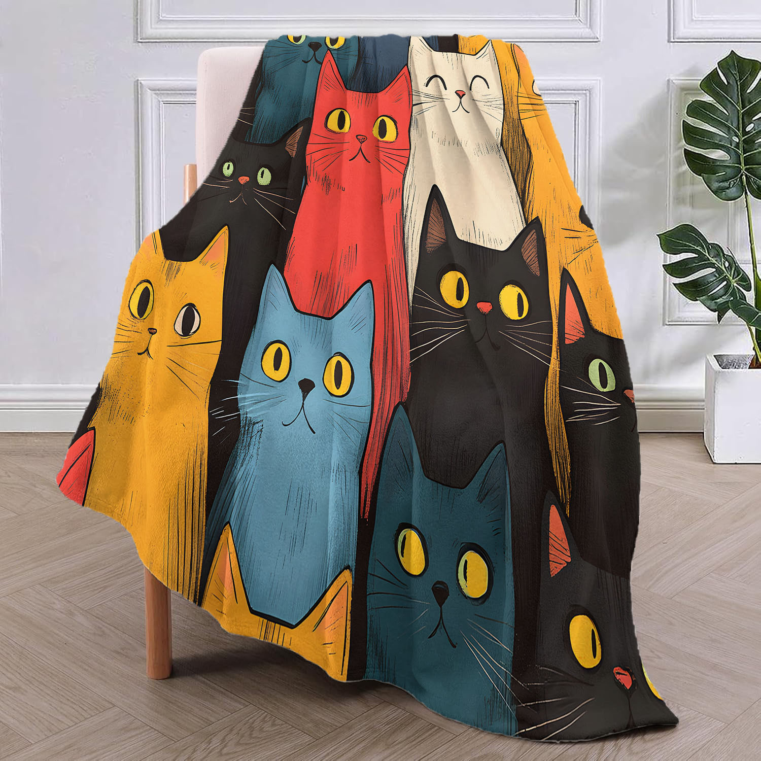 1pc cute cat print blanket flannel blanket soft warm throw blanket nap blanket for couch sofa office bed camping travel multi purpose gift blanket for   details 5