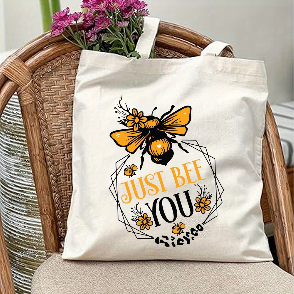 

Chic Bee-themed Canvas Tote Bag - Large Capacity, Handbag With Upgraded Strap - Perfect Gift For Insect Enthusiasts & Teachers, For Spring