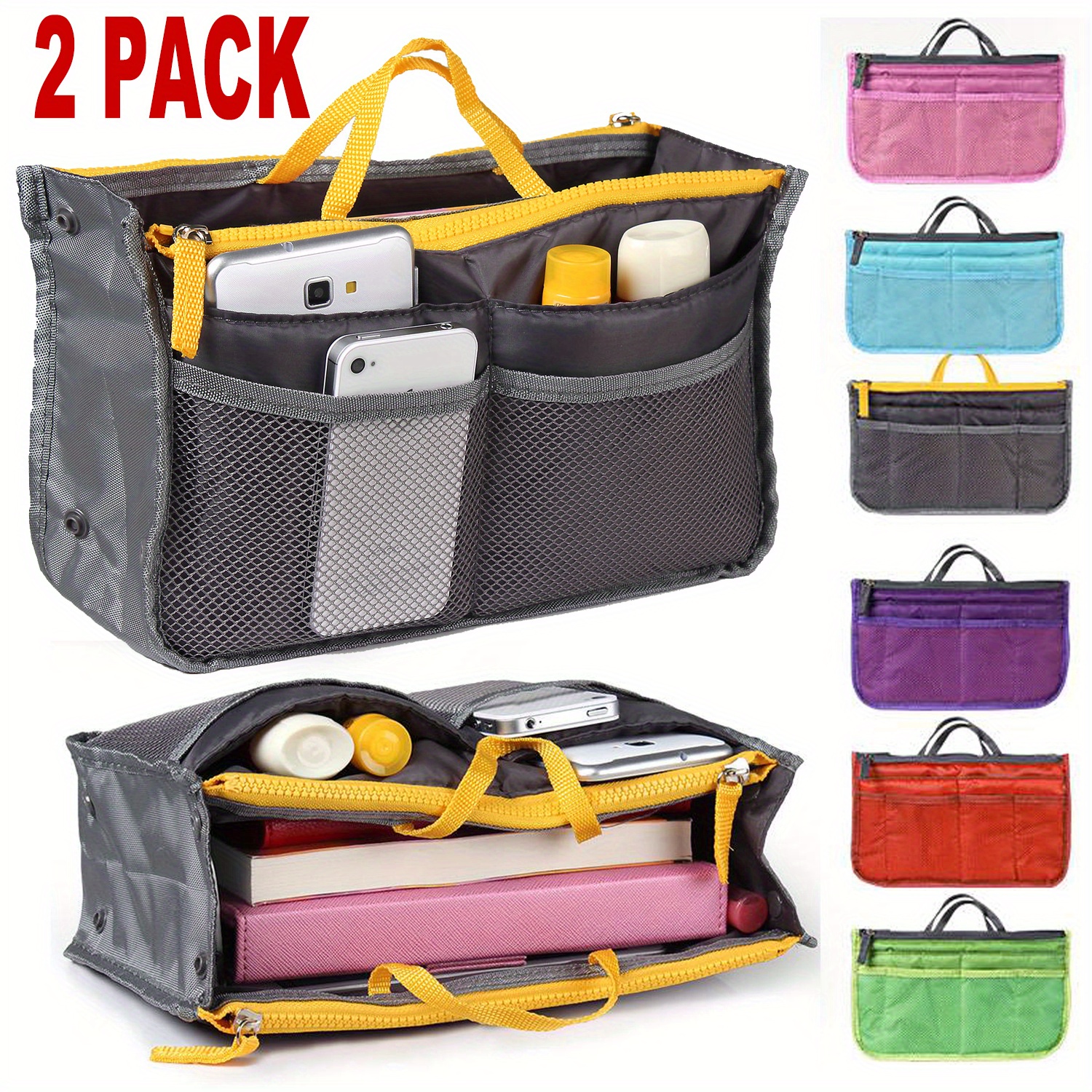 

2 Packs Multifunctional Women Insert Handbag Organiser Makeup Bags Toiletry Purse Liner W/hand Strap Cosmetic Bag