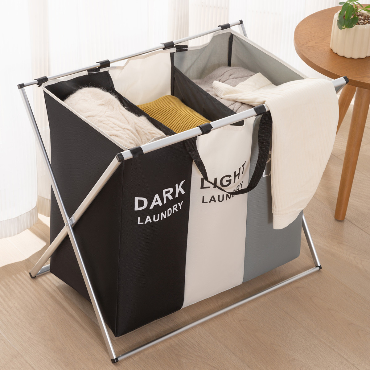 

Large 3-compartment Foldable Laundry Basket With Privacy Screen - Collapsible, Portable, And Easy To Carry - Ideal For Bathroom, Bedroom, And