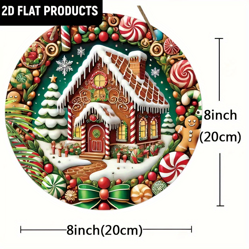 TEMU 2d Flat,1pc Christmas Decoration Wooden Ornaments Sign 8in/20cm , Lollipops, Pine Trees, Gingerbread For Man, Pattern Wooden Hanging Home Plaque