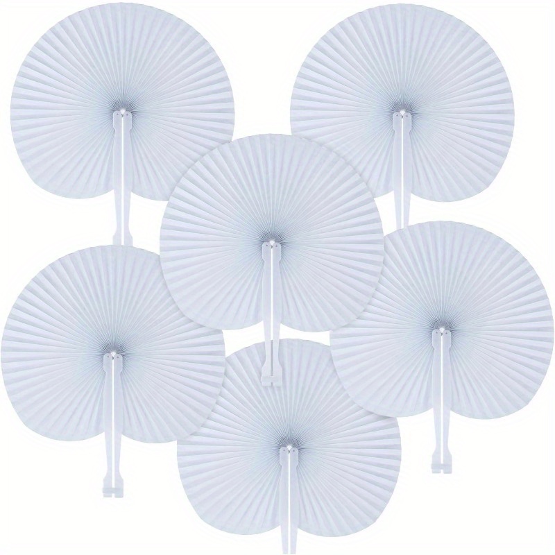 

10 Pack Classic White Fans With Plastic Handle - Round Decorative Handheld Fans For Wedding Favors, Party Bag Fillers, Events And Crafts