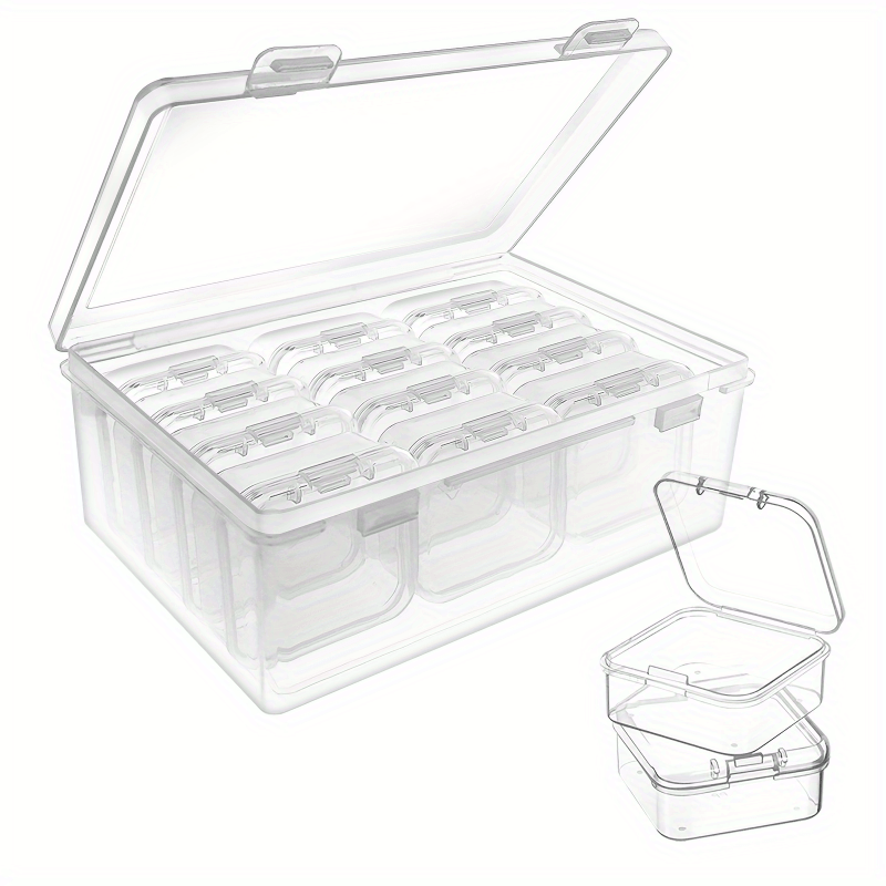 

12-pack Mini Transparent Plastic Storage Boxes With Hinged , 1.7x1.7x0.79 Inch, Art Crafts & Sewing Supplies Organizer, Ideal For Beads, Jewelry, Hardware, Diy Handicrafts