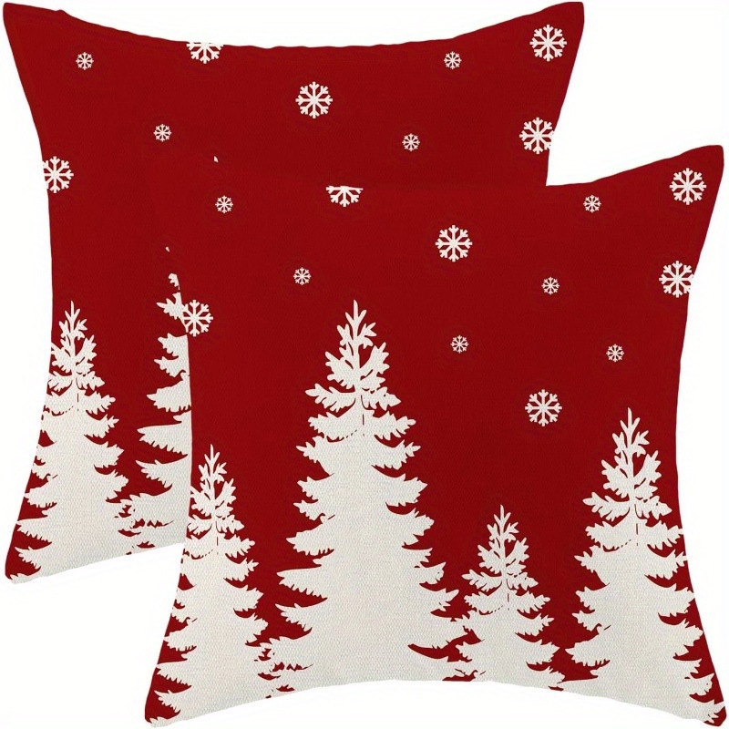 

Set Of 2 Christmas Tree And Cushion Covers, 18x18 , Red And , Polyester, Decorative Sofa And