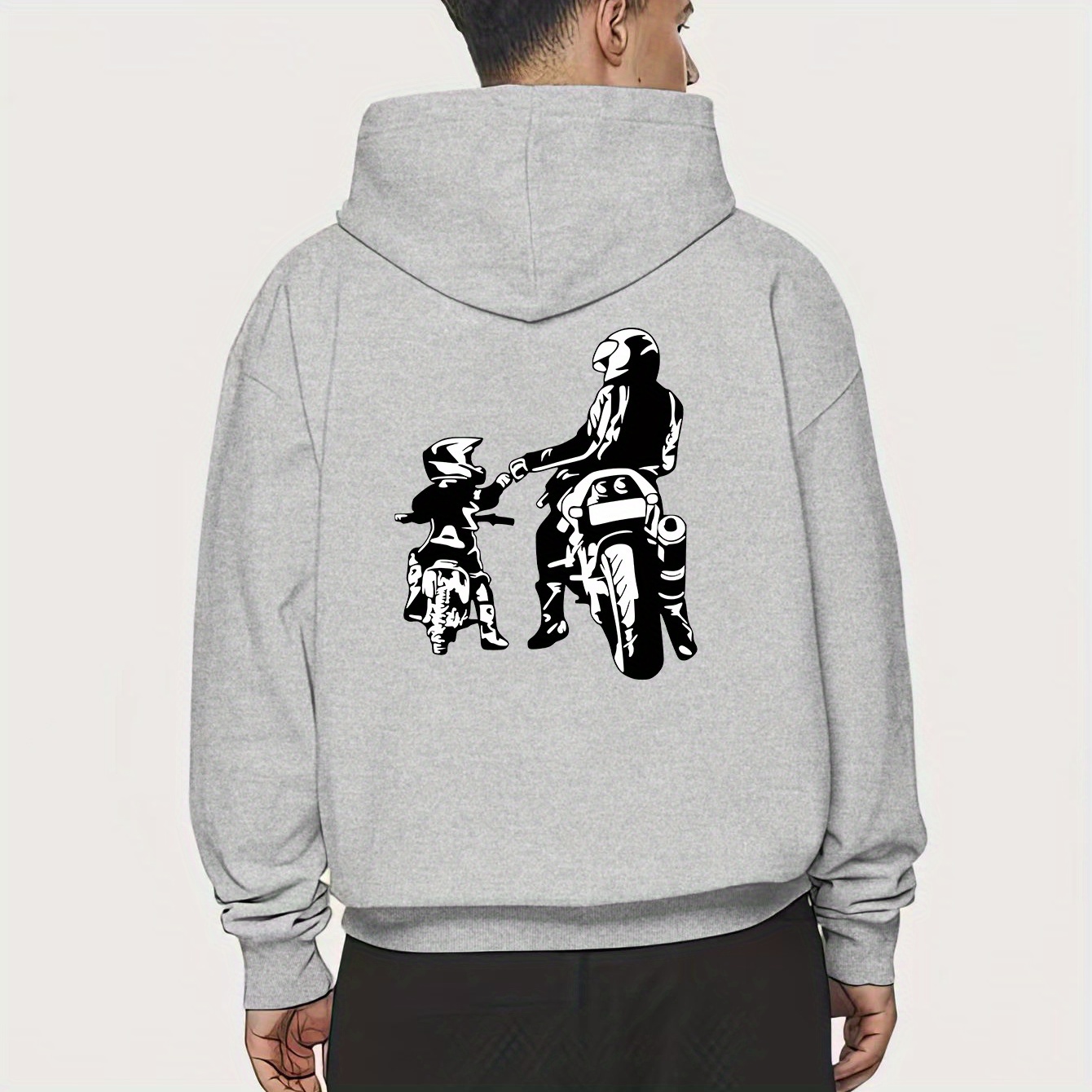 

Sweat à capuche graphique motard père et enfant - Sweat-shirt décontracté ample pour homme avec poches - Design tricoté pour le printemps/automne