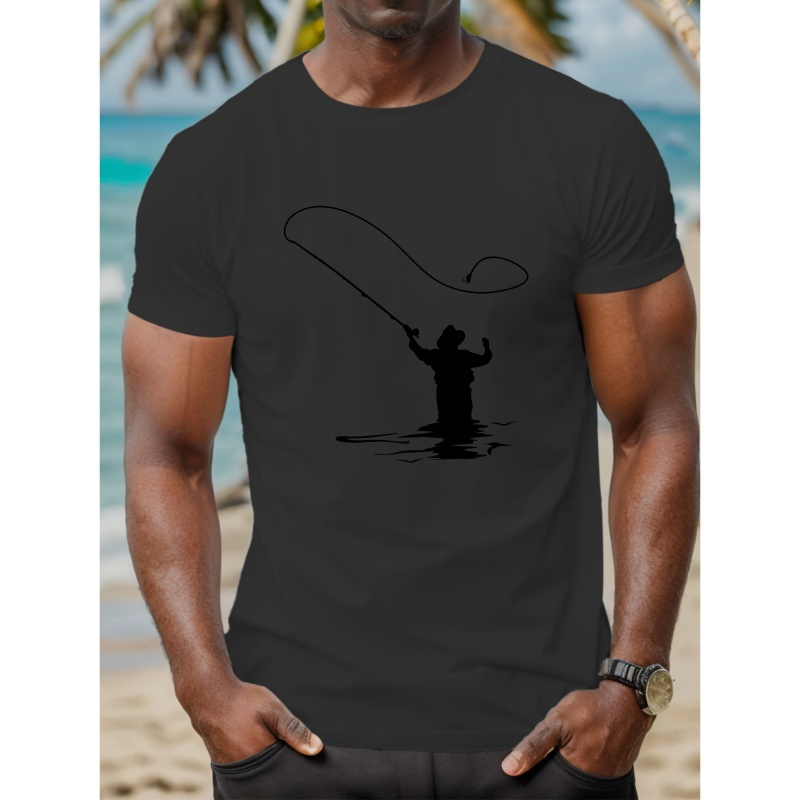 

Men's Casual Fishing Graphic Tee - Breathable Polyester, Short Sleeve, Round Neck Summer T-shirt