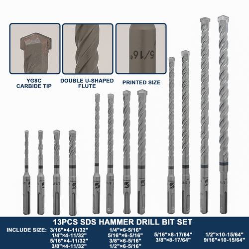 rotary hammer drill bits set chisels sds plus 17pcs concrete masonry hole tool with storage case for concrete