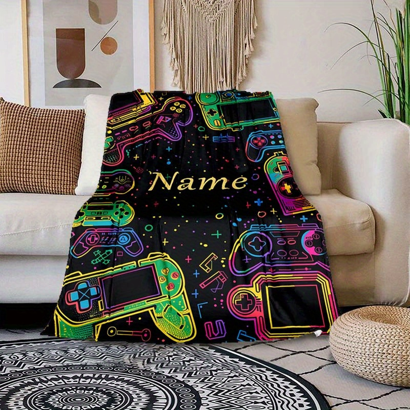 

Custom Name Gaming Console Design Blanket - Personalized Warm Polyester Fleece Throw - Ideal For Napping, Camping, And Travel - Machine Washable - Versatile All-season Comfort