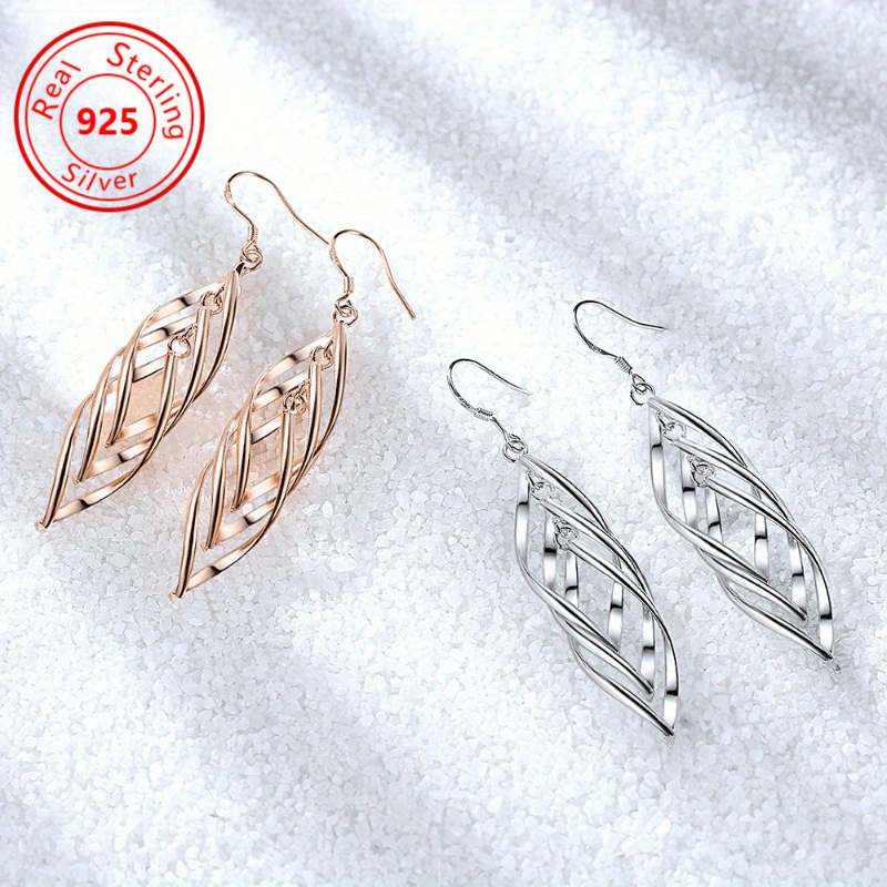 

1 Pair Of Elegant Pure 925 Silver Earrings - Hypoallergenics - 18 K Gold Plated - Twist Tassel Earrings Face Slimming Design - Wavy Twist Three-string Earrings - Perfect Feminine Charm 6g/ 0.212 Oz