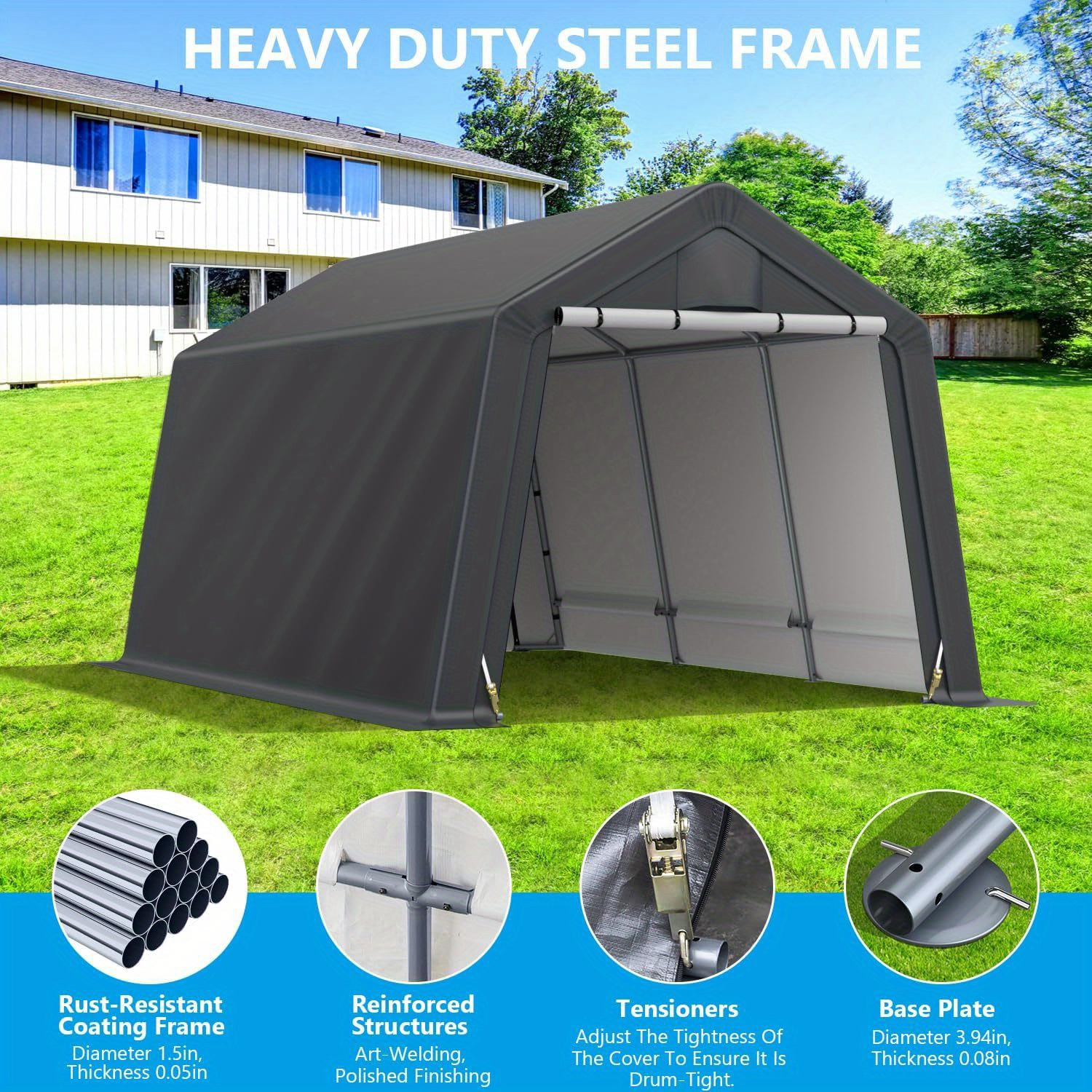 10x15ft outdoor storage shelter carport portable shelter Temu
