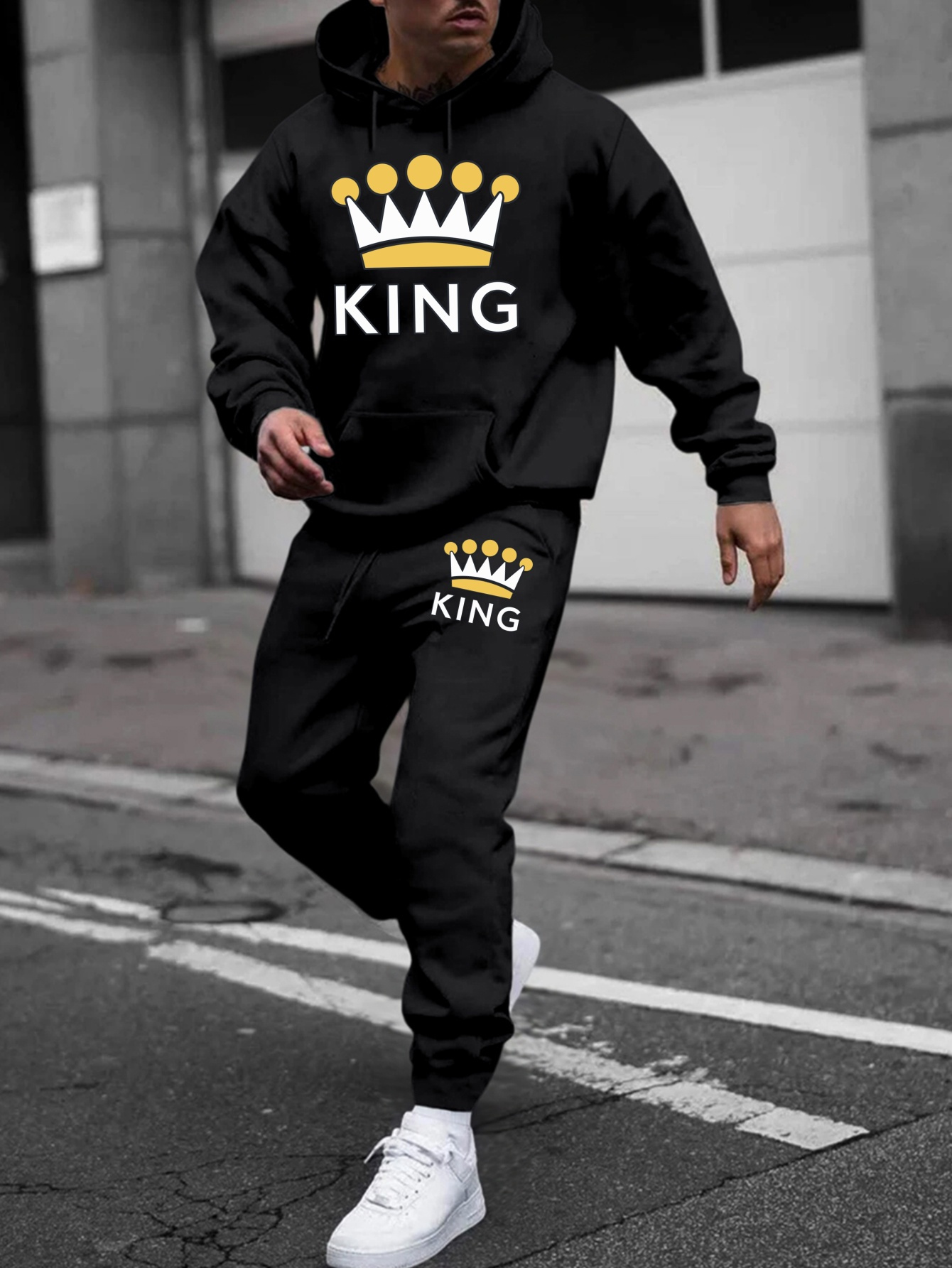 print trendy hoodie comfy matching sweatpants set Temu Slovakia - Main Image