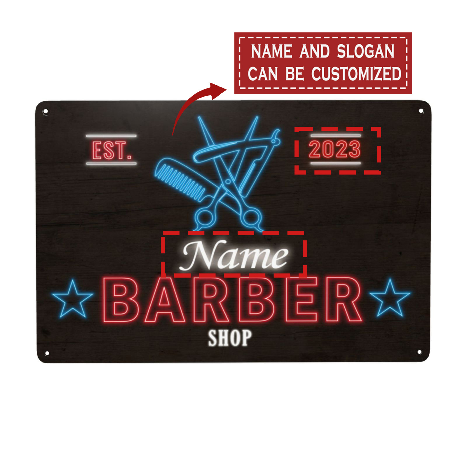 

Custom Name Or Text Metal Sign - Personalized Barber Shop & Hairdresser Decor, Wall Art Plaque 8x12 Inches