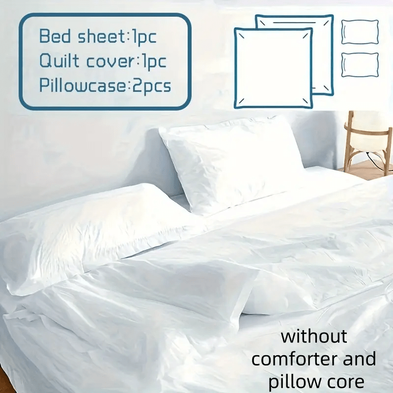TEMU 4pcs Disposable Non- Bed Sheet Set, Disposable Sheets Quilt Covers Pillowcases, For Cleaning And Hygiene, Portable Bed Hotel Supplies Travel