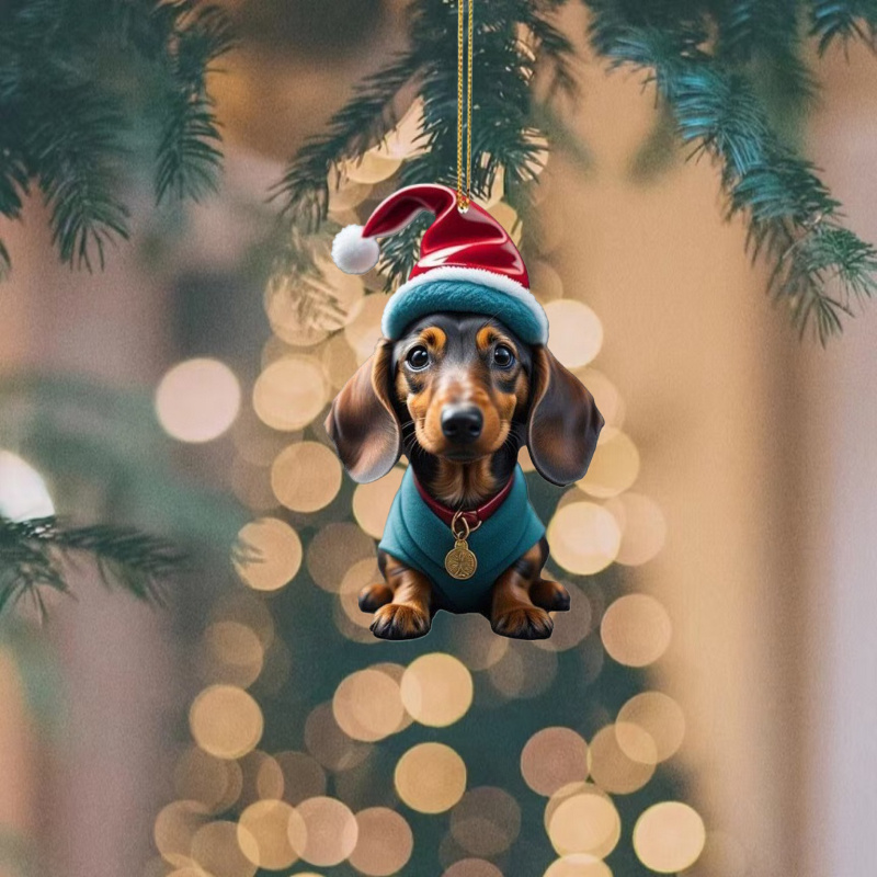 

9pcs Christmas Dog Acrylic Pendants Hanging Ornaments For Tree Decoration - Dachshund Drops & Finials For , Halloween, New Year, Valentine's Day - No Electricity Needed Decor Accessories