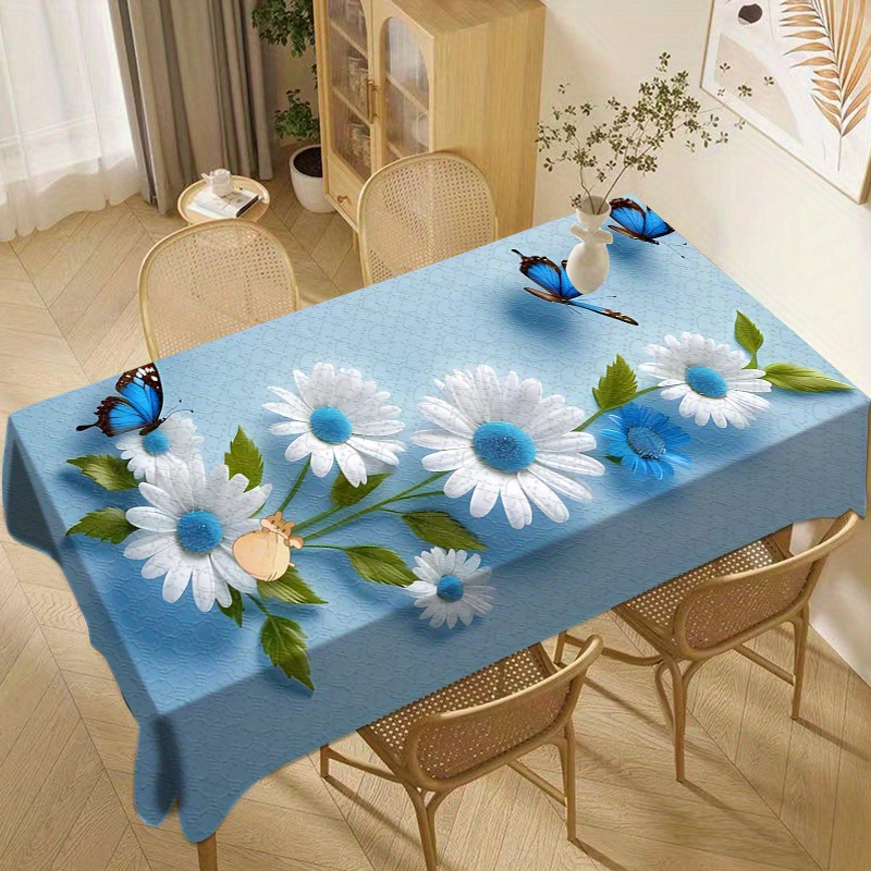 

1pc 100% Polyester Woven Tablecloth - Waterproof Oil-proof Square Table Cover For Home, Dining, Kitchen, Living Room, Party, Picnic - Machine Made Floral & Butterfly Design For Holiday Dining Decor