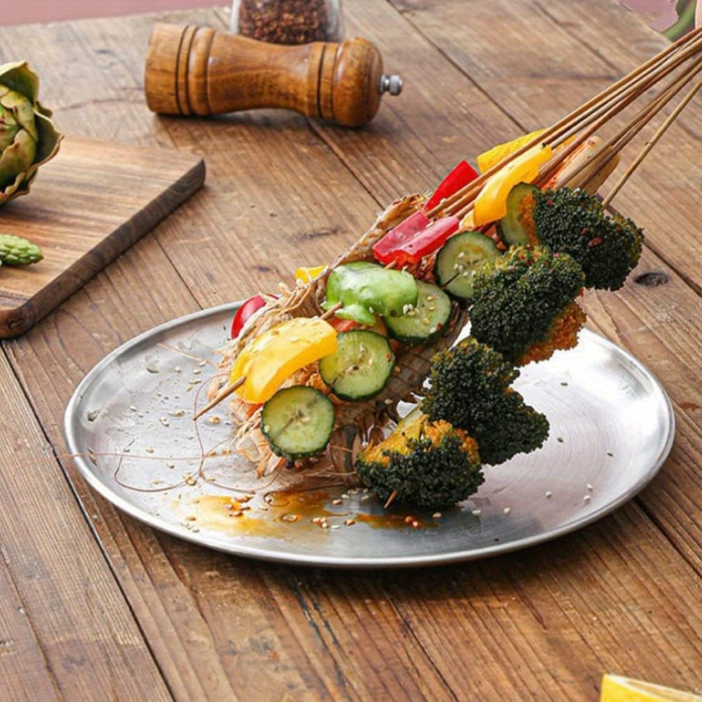 8Pcs Stainless Steel Round Plates Round Dinner Plates Barbecue Trays