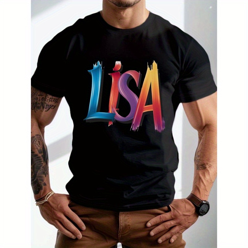 

Plus Size Men's Summer T-shirt, Lisa Graphic Print Short Sleeve Tees, Trendy Casual Tops For Daily Life, Big & Tall