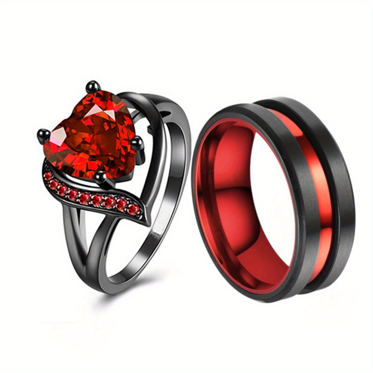 2pcs Fashionable Creative Red Heart-Shaped Couple Rings for Men Stainless  Steel Ring Romantic Engagement Wedding Valentine's Day Jewelry