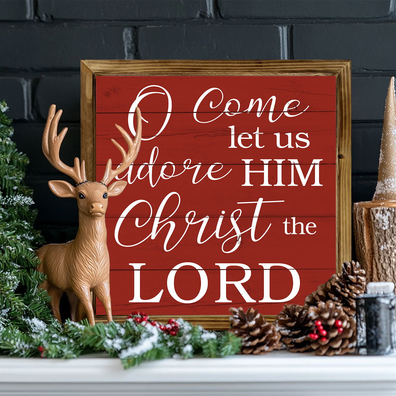 

Rustic Farmhouse Christmas Wall Art Sign - "o Come Let Us Adore Him The " - Wood Framed Holiday Decor Plaque, Multipurpose Wall Hanging, No Electricity Needed, Ideal Christmas Gift, 8x8 Inch