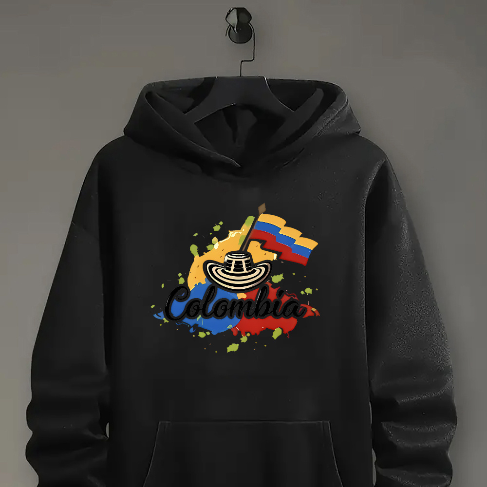 

Men's Casual Colombia-themed Graphic Print Hoodie | All-season Knit Fabric | Loose-fit Long Sleeve Hooded Sweatshirt With Kangaroo Pocket | 100% Polyester Slight Stretch Pullover | Versatile Style