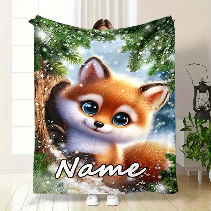 

Personalized Flannel Blanket With Custom Name - Cute Animal Design, Bed, Sofa, Picnic - Ideal Christmas Or Halloween Gift, Best For Christmas