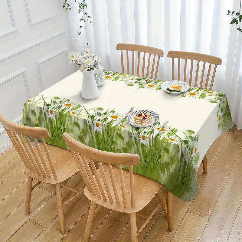 TEMU 1pc Polyester Tablecloth, Green Theme Tablecloth, Floral Pattern Tablecloth, Rectangular Multicolor Printed Flower Tablecloth, Machine- Table