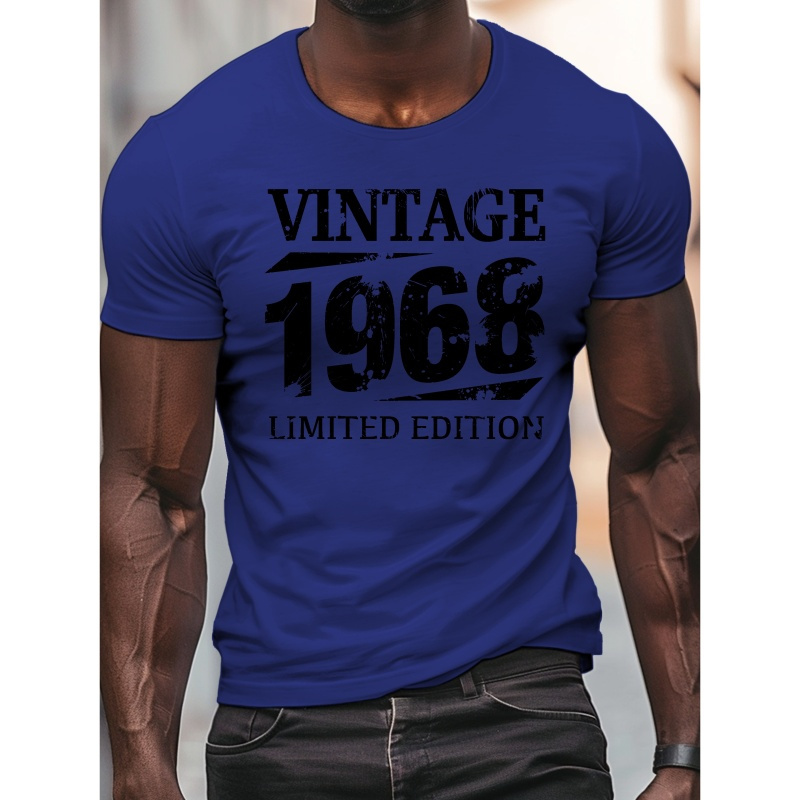 

Men' 1968 Print T-shirt - Black Crew Neck, Short Sleeve, Lightweight Polyester Top For Summer, Casual Staple| Print Top|smooth Lightweight Tee