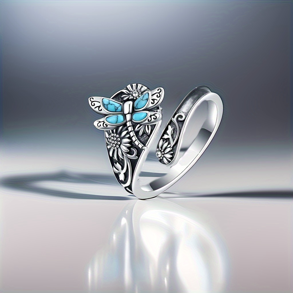 

Vintage Personality Turquoise Dragonfly Sunflower Ladies Wrap Ring