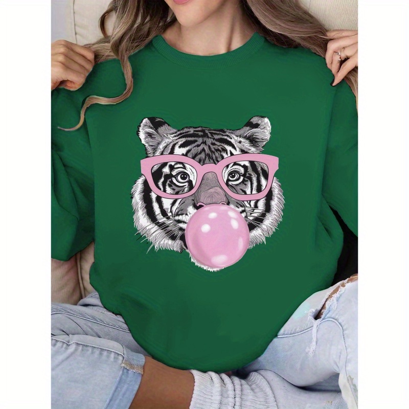 

Sweatshirt Chic Tigre avec pour Femme - Polyester Confortable, Col Rond, Tenue Décontractée Automne/Hiver, Lavable en Machine