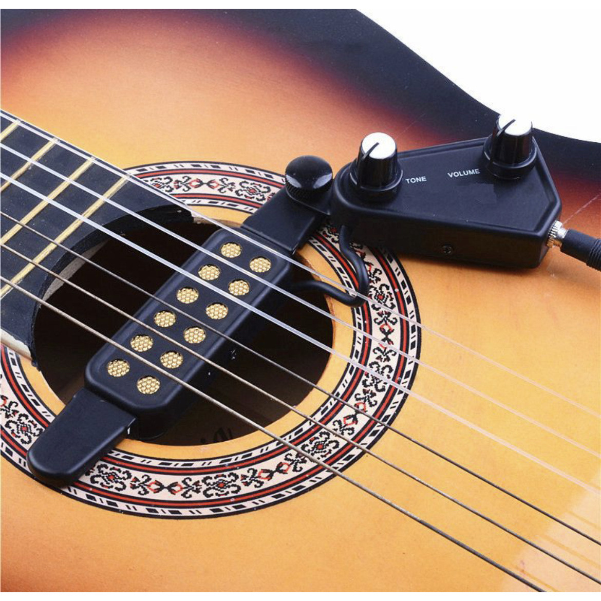 

Iron Clip-on Acoustic Classical Guitar Sound Hole Pickup With Adjustable Strap And External Vibration Sensor