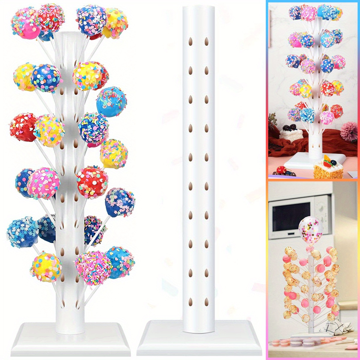 

60-hole Wooden Cake Pop Stand - Easy Assembly, Lollipop & Candy Display For Weddings, Birthdays, Showers | Elegant White Wooden Dessert Holder For Colorful Treats