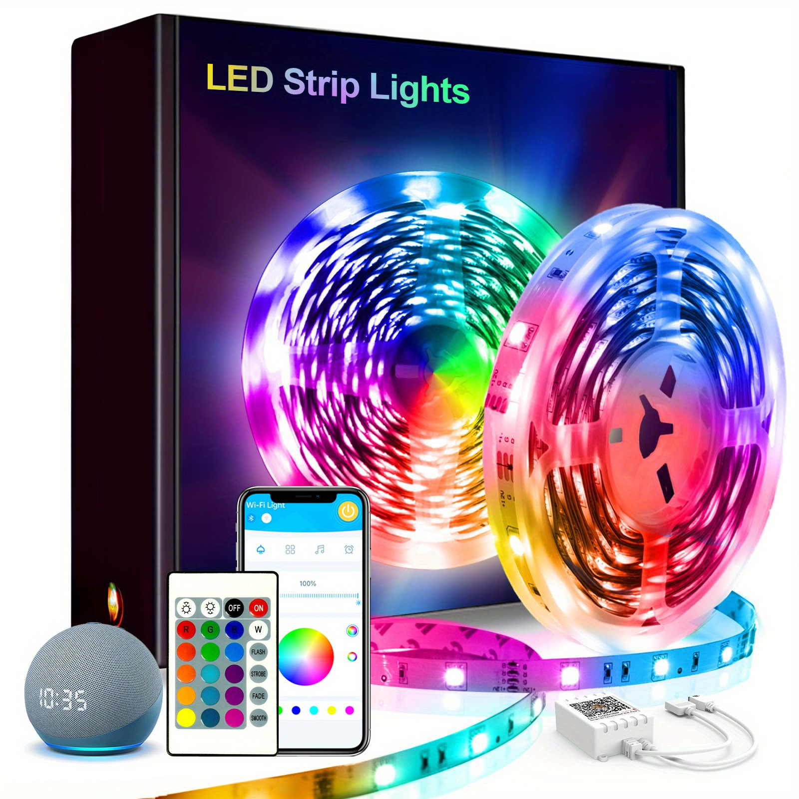 

100ft Wifi Led Strip Lights, Music Synchronization Rgb Led Light, Music Color Changing Strip Lights With Remote And App Control Rgb Strip, Used For Room Home Party Decoration