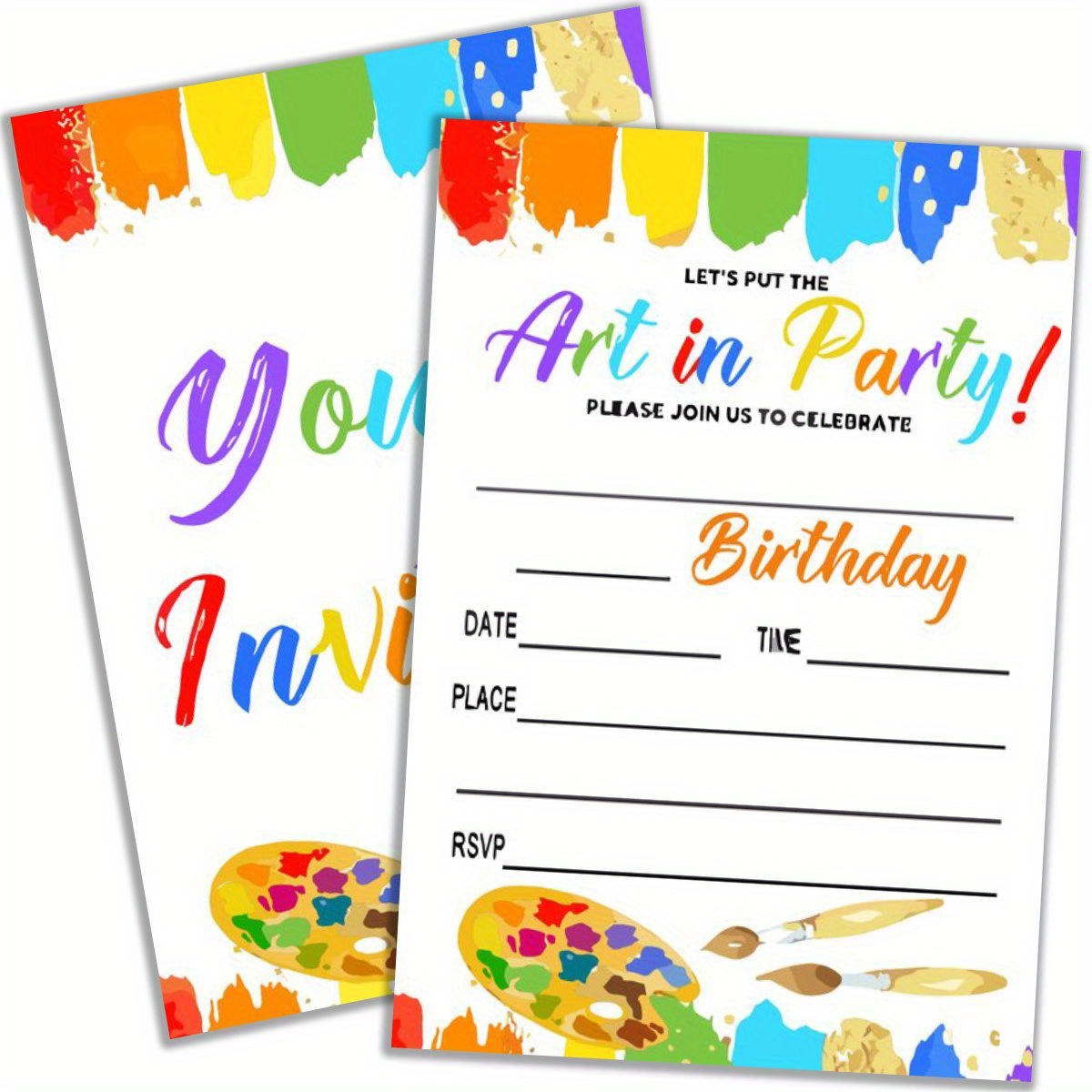 

20pcs Art-themed Birthday Party Invitations With Envelopes - Use Without Electricity, Paper Material, Ideal For Kids Birthday, Special Occasions & Holidays, Cartoon Pattern Invites For Boys & Girls