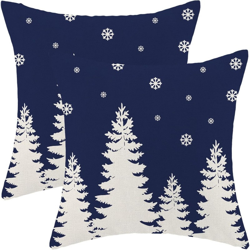 

2pcs Set Christmas Throw Pillow Covers - 18x18 Inch, Navy With And , Farmhouse Holiday Decor, Best For Christmas