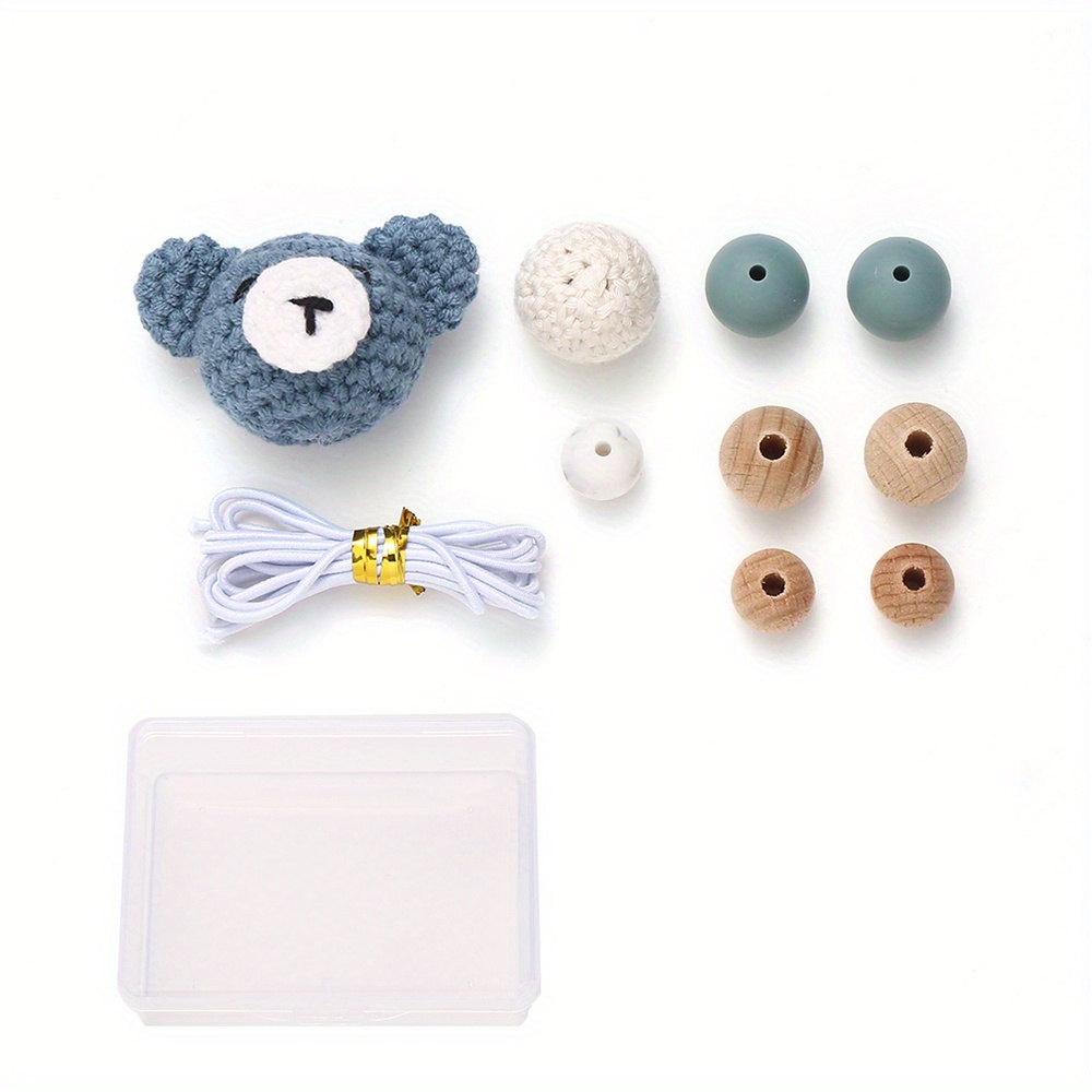 E-shop 10-teiliges/Set handgemachtes Häkelbärenkopf-Kombinationspackungs-Set, Taschenanhänger, Perlenflechten, Bären-Silikon-Buchenperlen-Set