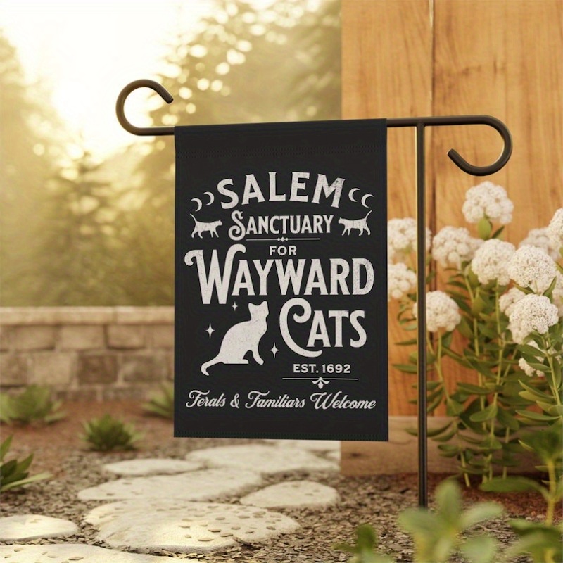 

Vintage Style Garden Flag Salem Sanctuary Cats House Banner Retro Decorations Witchy Gothic Yard Decor 12*18inch