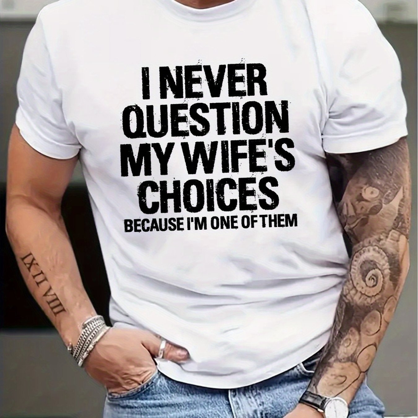 

I My Wife's Choice Slogan Printed Men's Casual Round Neck Short Sleeved T-shirt, Summer Clothing