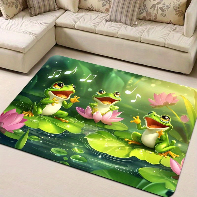 

Frogs Singing Cartoon Design Area Rug - Machine Washable, Polyester With Pvc Backing, Non-slip Rectangle Doormat For Living Room, Bedroom, Bathroom, Kitchen - Indoor Decorative Floor Mat