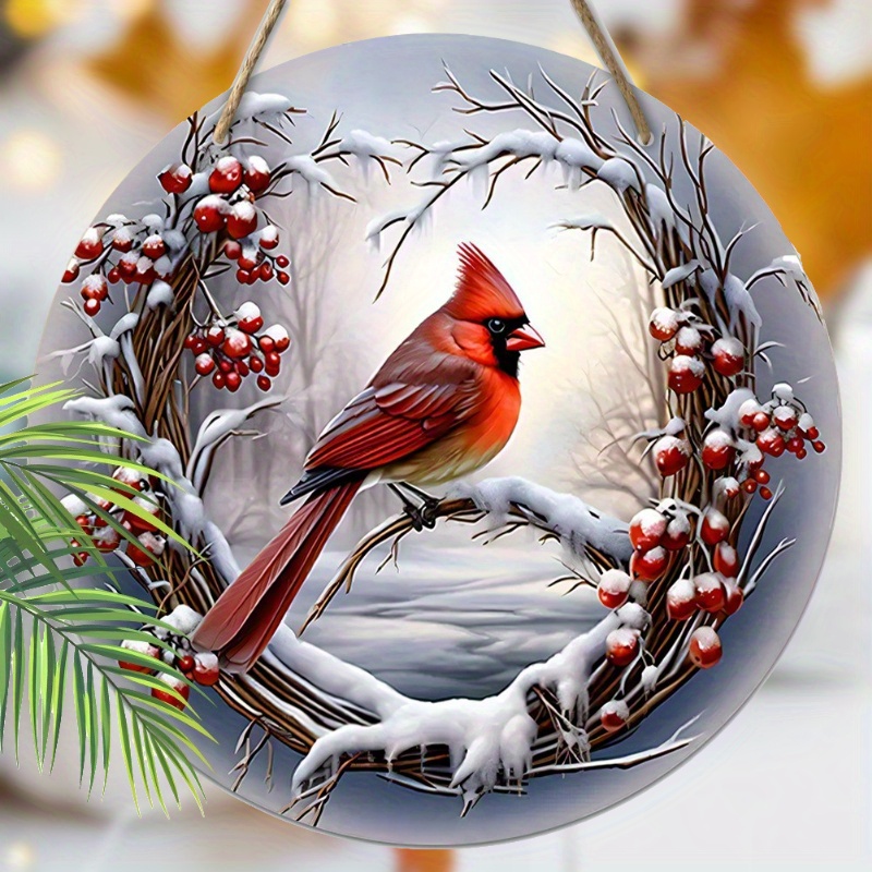 

1pc, 2d Christmas Red Wood Porch Wreath Christmas Tree Hanging Print Retro Sign Painting Home Fence Decoration, Tree Outdoor Decoration Pendant For Garden Party Supplies