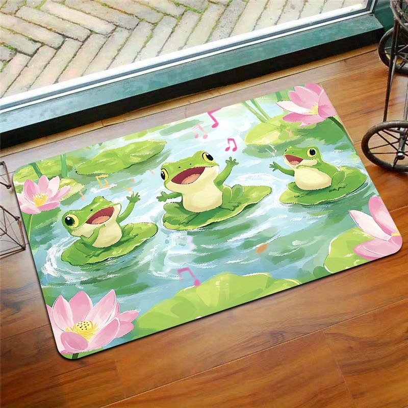 

Joyful Frog Singing On : 8mm Thick, Machine Washable, Rectangular, Pvc Backed, Decorative Carpet For Home Entrance, Kitchen, Bathroom, Bedroom, Or Gaming Room