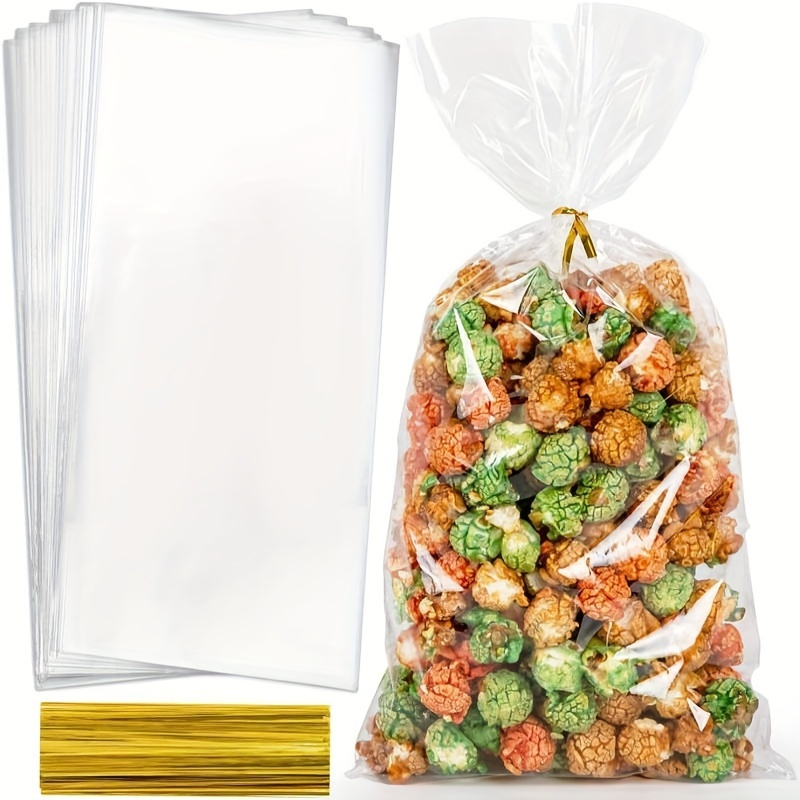 

50 Clear Plastic Bags With Ties - Packaging Popcorn, Party Gifts, Cookies, Candies, - Suitable For Christmas, Halloween, Easter, And Thanksgiving