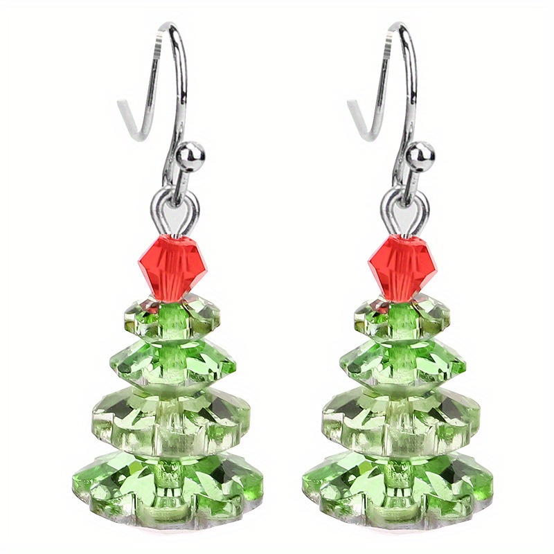 TEMU Sparkling Christmas Tree Dangle Earrings - Glass, Cute For Women, Gift