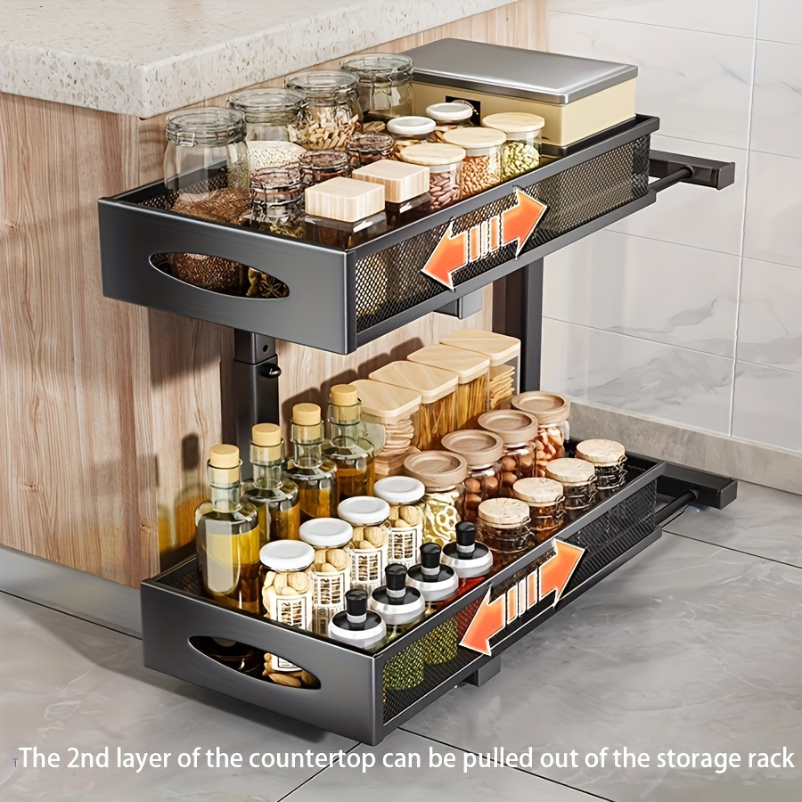 cabinet organizer under sink, 2-tier pull-out metal basket with mesh sliding drawers for large capacity slide-out storage shelves in kitchens, bathrooms, pantry, countertops | 90 Dagars Köparskydd | Temu