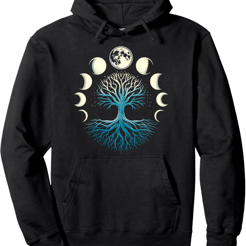 

Spiritual Tree Moon Trendy Cotton Hooded Sweatshirt, Street Style Sweatshirt, Crew Neck Sweatshirt, Ultra Soft, Breathable, 4 Seasons Casual Hooded Sweatshirt, Perfect For Daily Wear, Casual Outings